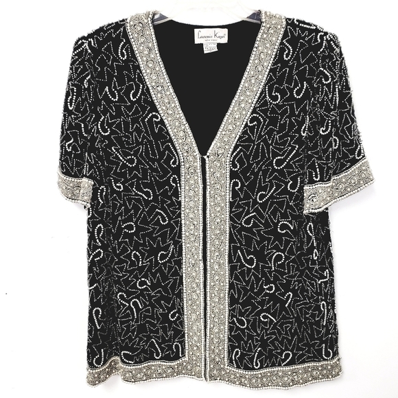 Vintage Laurence Kazer New York 100% Silk Beaded Short Sleeve Jacket XL EUC - Picture 4 of 13